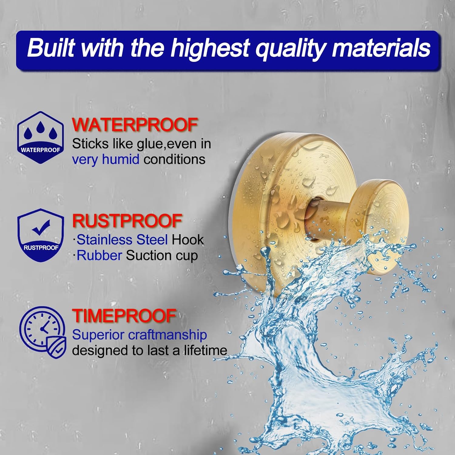 Suction Cup Hooks for Shower, Towel Hooks for Bathroom Window Glass, Bath Robe Looafh Hook for