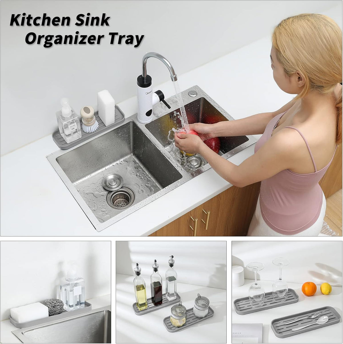 Silicone Kitchen Sink Organizer Tray for Multiple Usage,Eco-Friendly Sponges Holder for Kitchen
