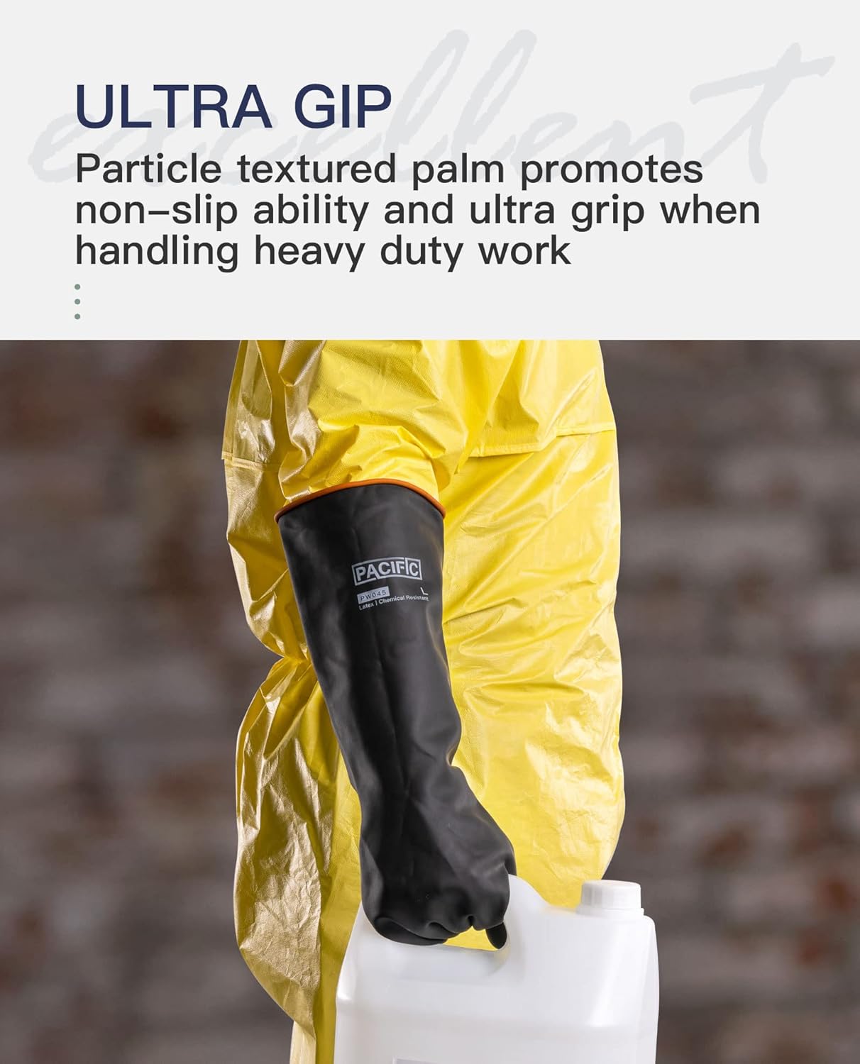 PACIFIC PPE Heavy Duty Latex Chemical Gloves, Strong Acid Resistance Rubber Gloves, Against Alkali