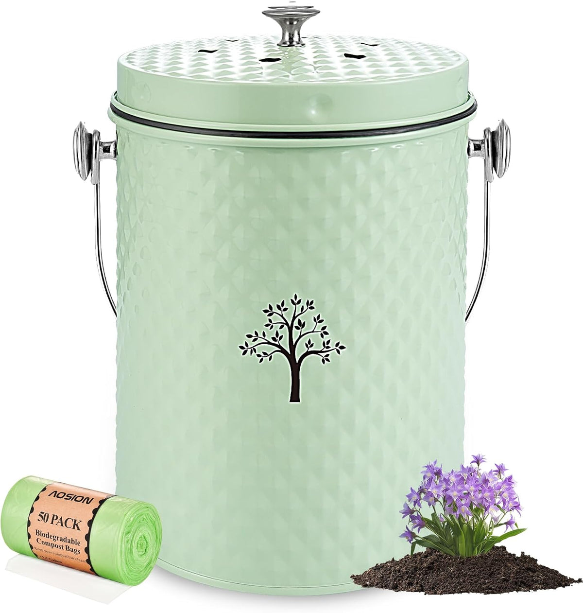 AOSION Countertop Compost Bin Kitchen，Odorless Indoor Compost Bin with Lid and Compost Bags,Compost