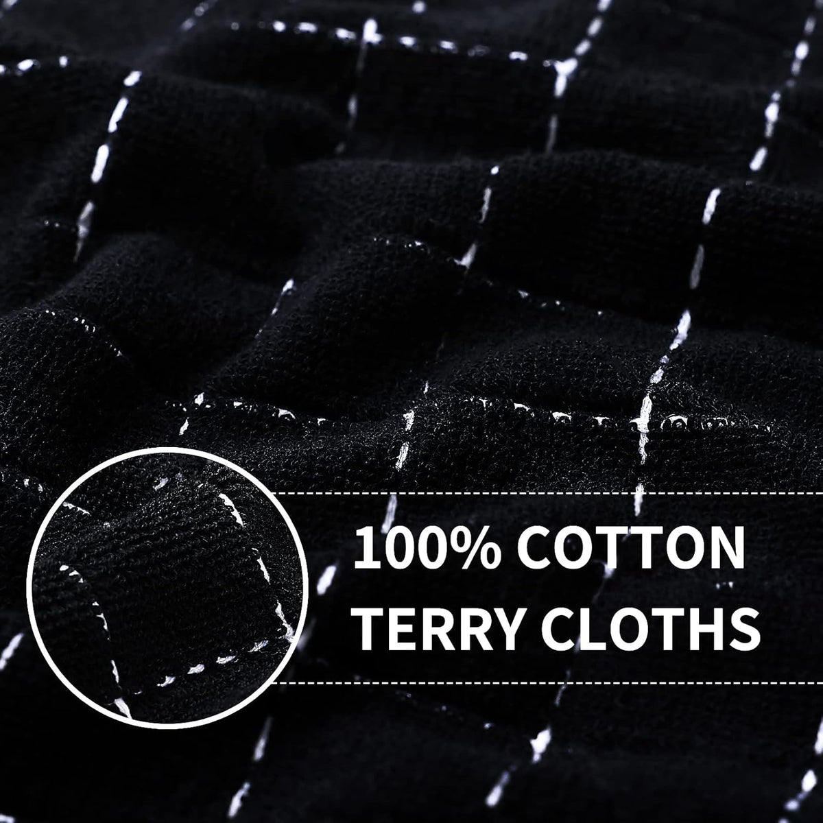 Homaxy 100% Cotton Terry Kitchen Towels(Black, 13 x 28 inches), Checkered Designed, Soft and Super