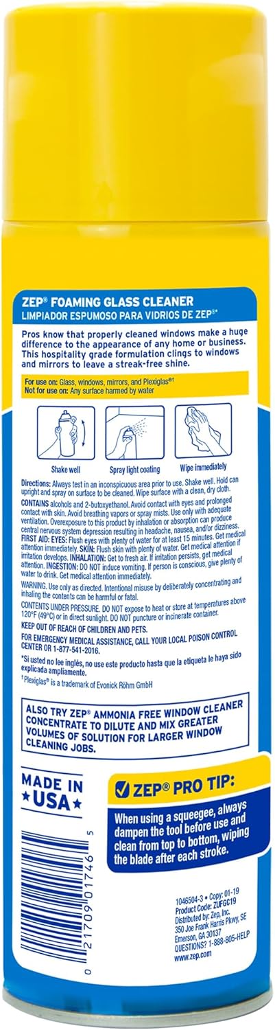 Zep Foaming Glass Cleaner - 19 oz (Case of 12) ZUFGC19 - Streak-Free Professional Grade Formula