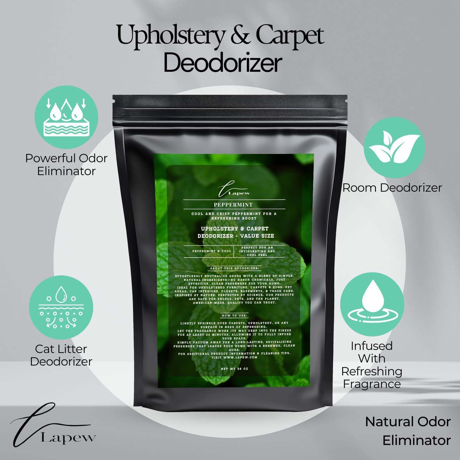 Peppermint Carpet Freshener Powder Refill 36 oz | Powerful Odor Eliminator for Home | Upholstery