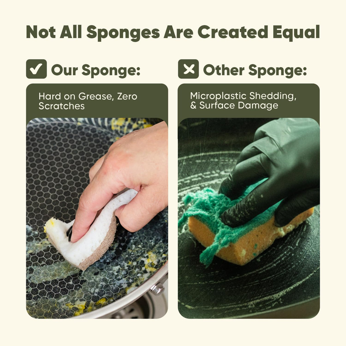 Plant-Based Kitchen Sponges (12 Pack) | USDA Biobased Certified | FSC & PETA Approved | Natural