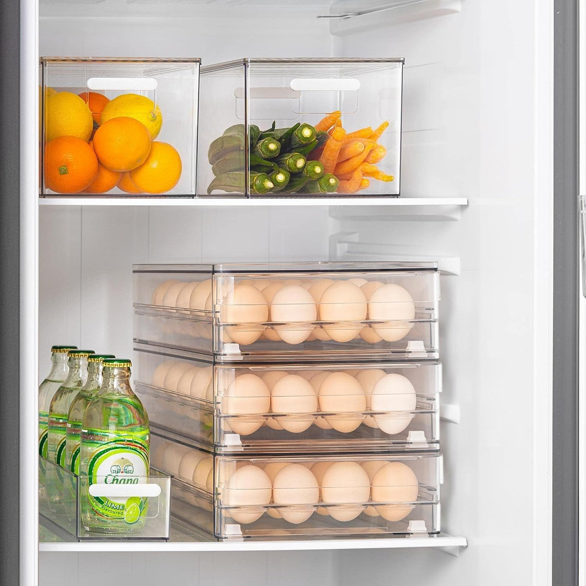 vacane 24 Capacity Egg Holder for Refrigerator Organizer Bins, Clear Egg Storage Container for