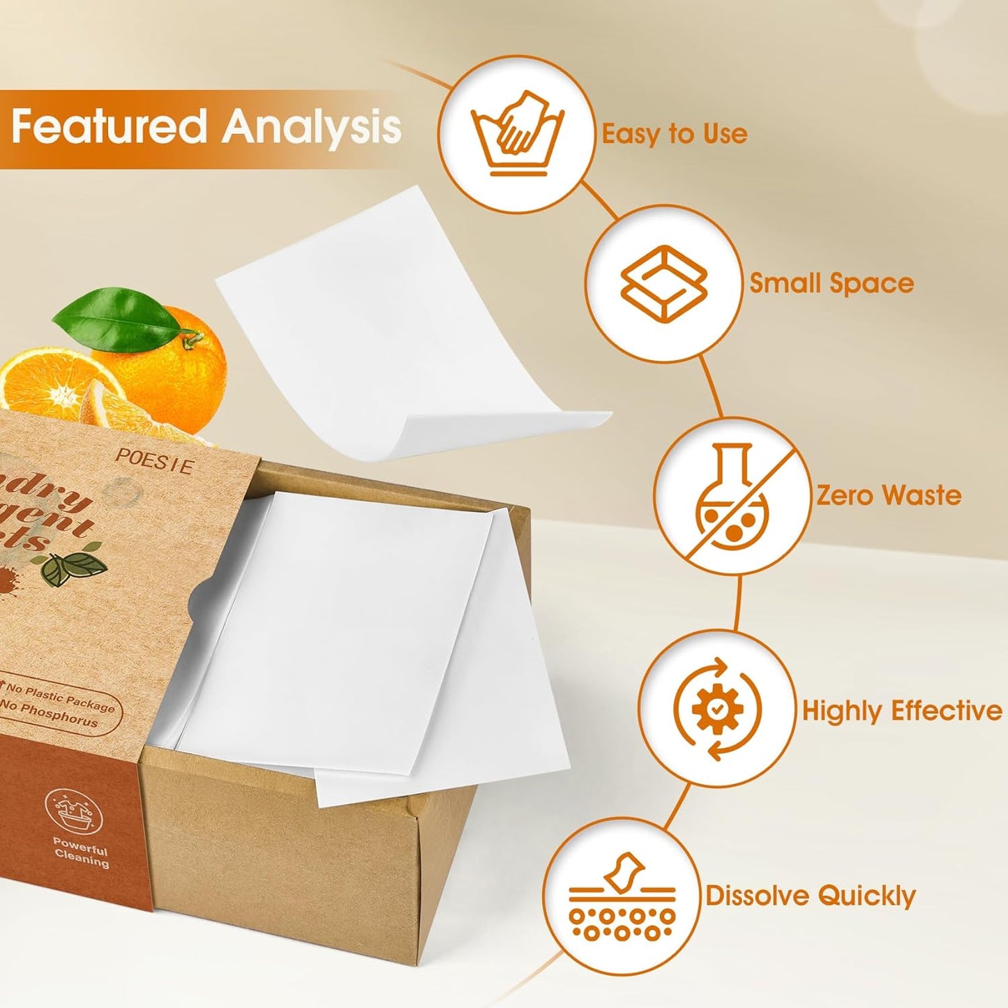 Poesie Laundry Detergent Sheets Citrus Scent 160 Sheets 80 Large Loads Laundry Strips No Plastic