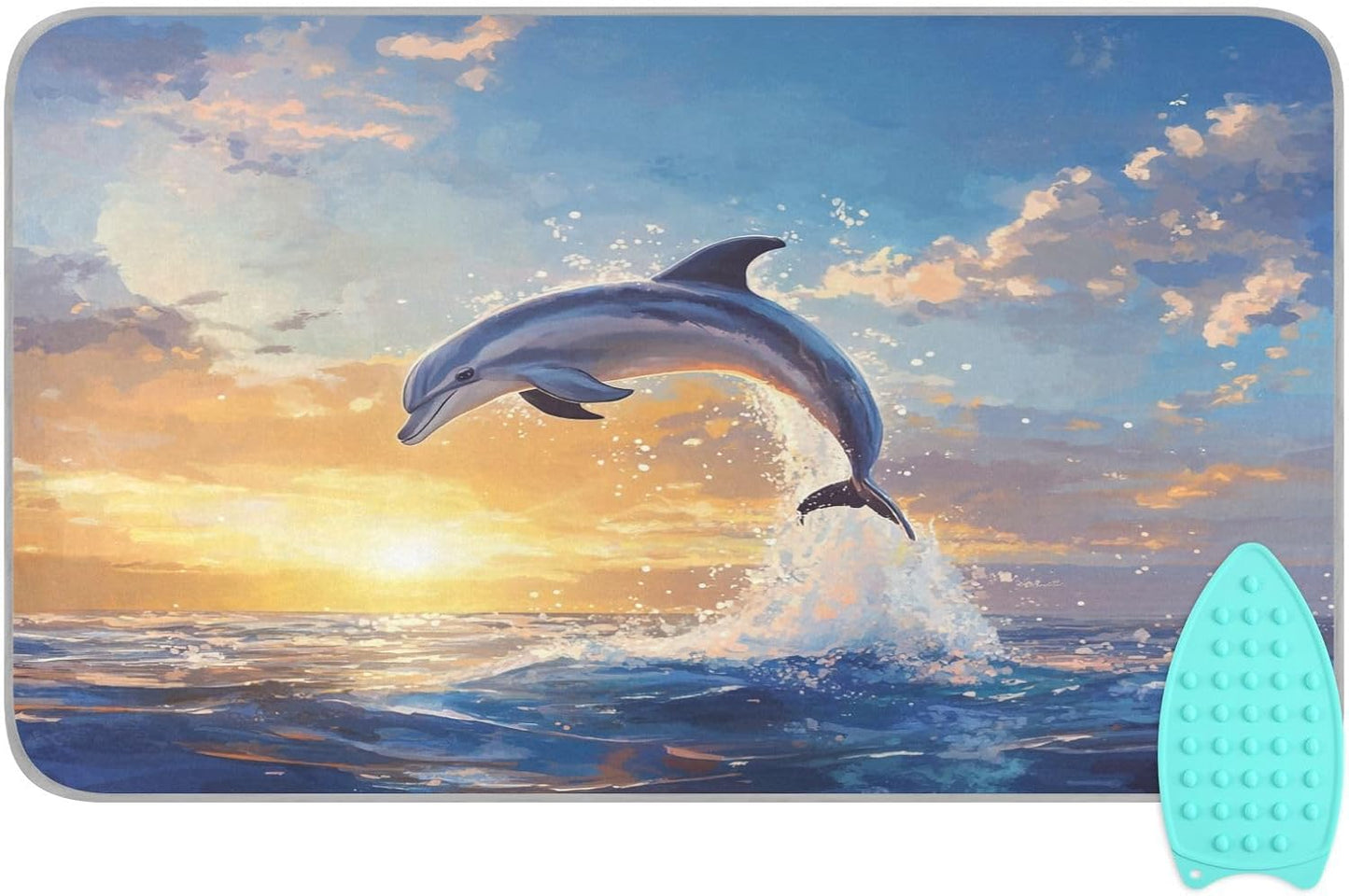 Dolphin Jumping Sunset Blue Ironing Mat Thickened Ironing Blanket Travel Portable Double-Side Using