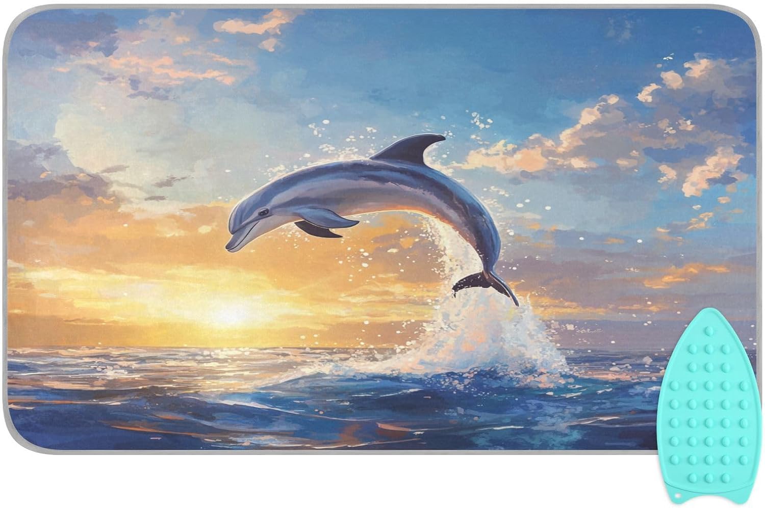 Dolphin Jumping Sunset Blue Ironing Mat Thickened Ironing Blanket Travel Portable Double-Side Using