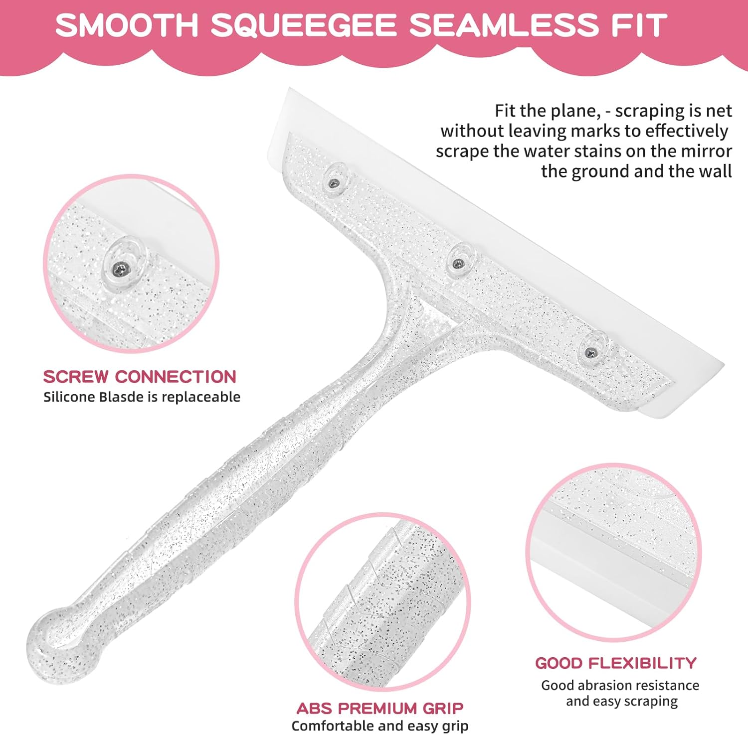 Shower Squeegee for Glass Doors, Bathroom Squeegee for Shower, Window Squeegee - Silver Comb and