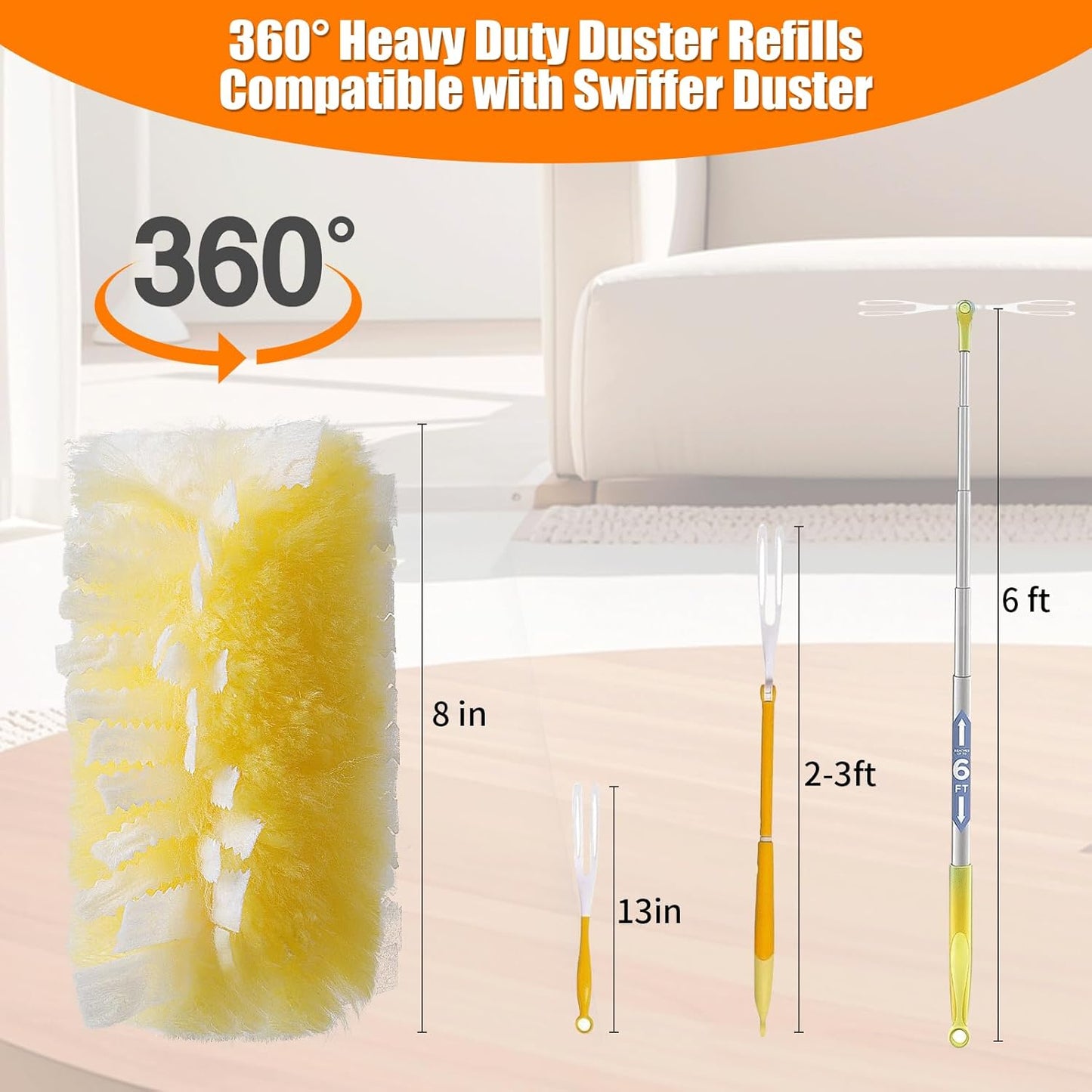 60 Count 360° Heavy Duty Duster Refills Compatible with Swiffer,Large Size-Extra Thick Disposable
