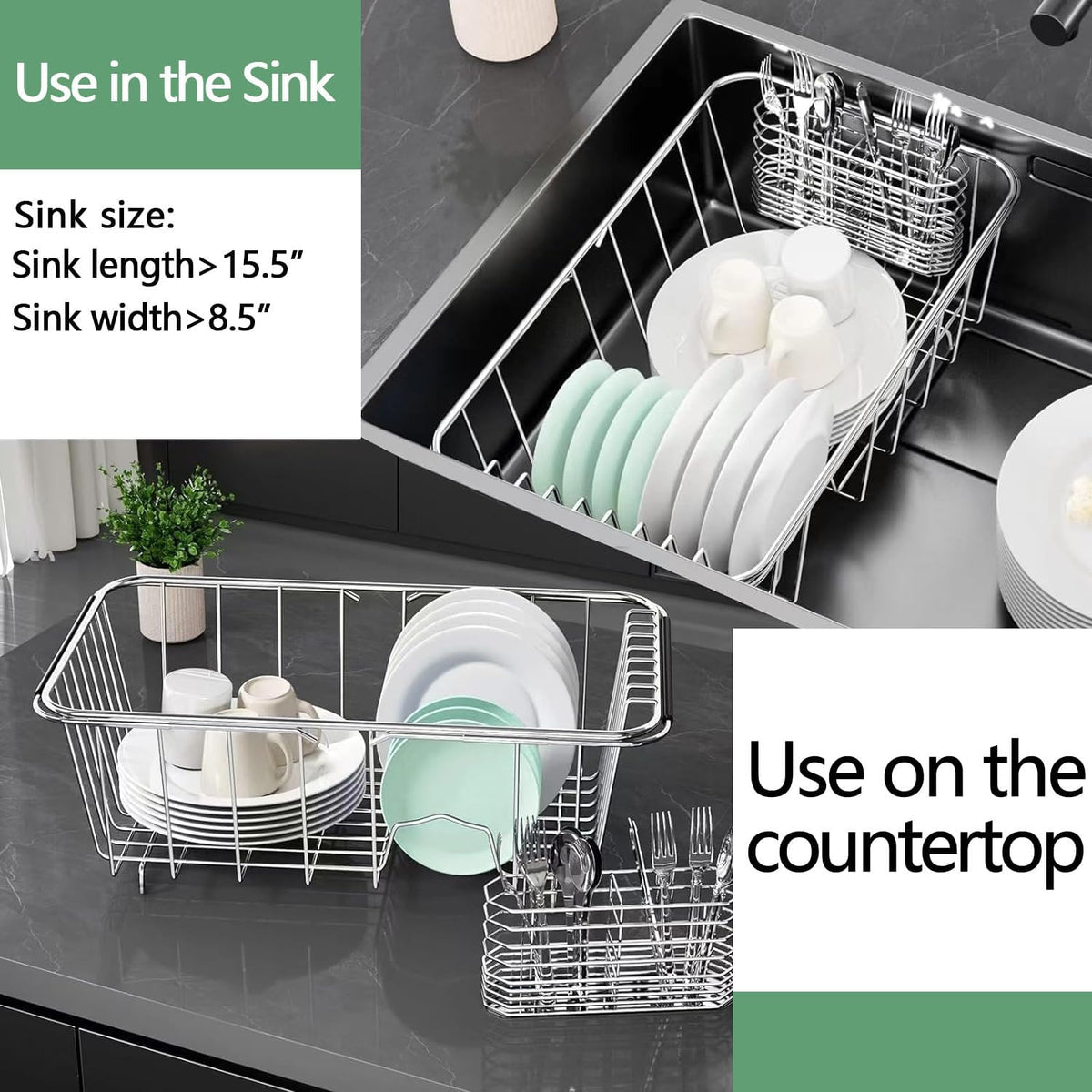 Small Dish Drainer Rack in Sink Adjustable, Expandable Stainless Steel Metal Dish Drying Rack