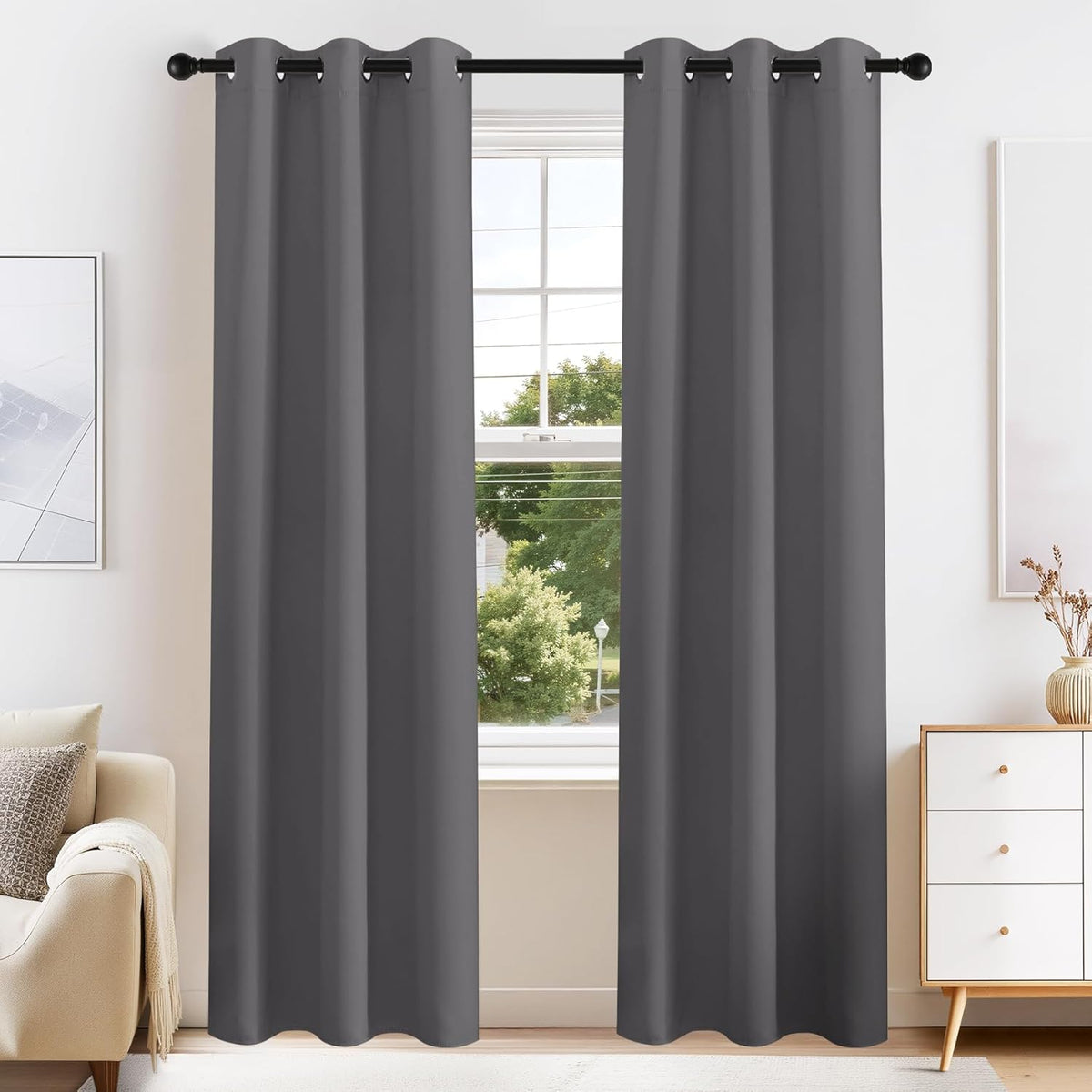 PONY DANCE Grey Blackout Curtains for Bedroom 84 Inch Length 2 Panels Set, Privacy Thermal