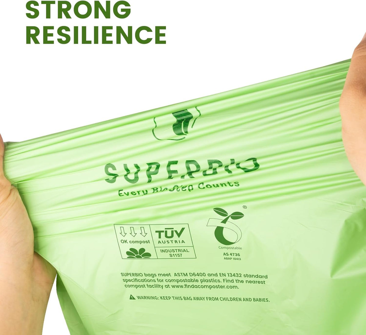 SUPERBIO 13 Gallon Compostable Drawstring Kitchen Waste Bag, 49.2 Liter, 30 Count,1 Mil, Heavy Duty
