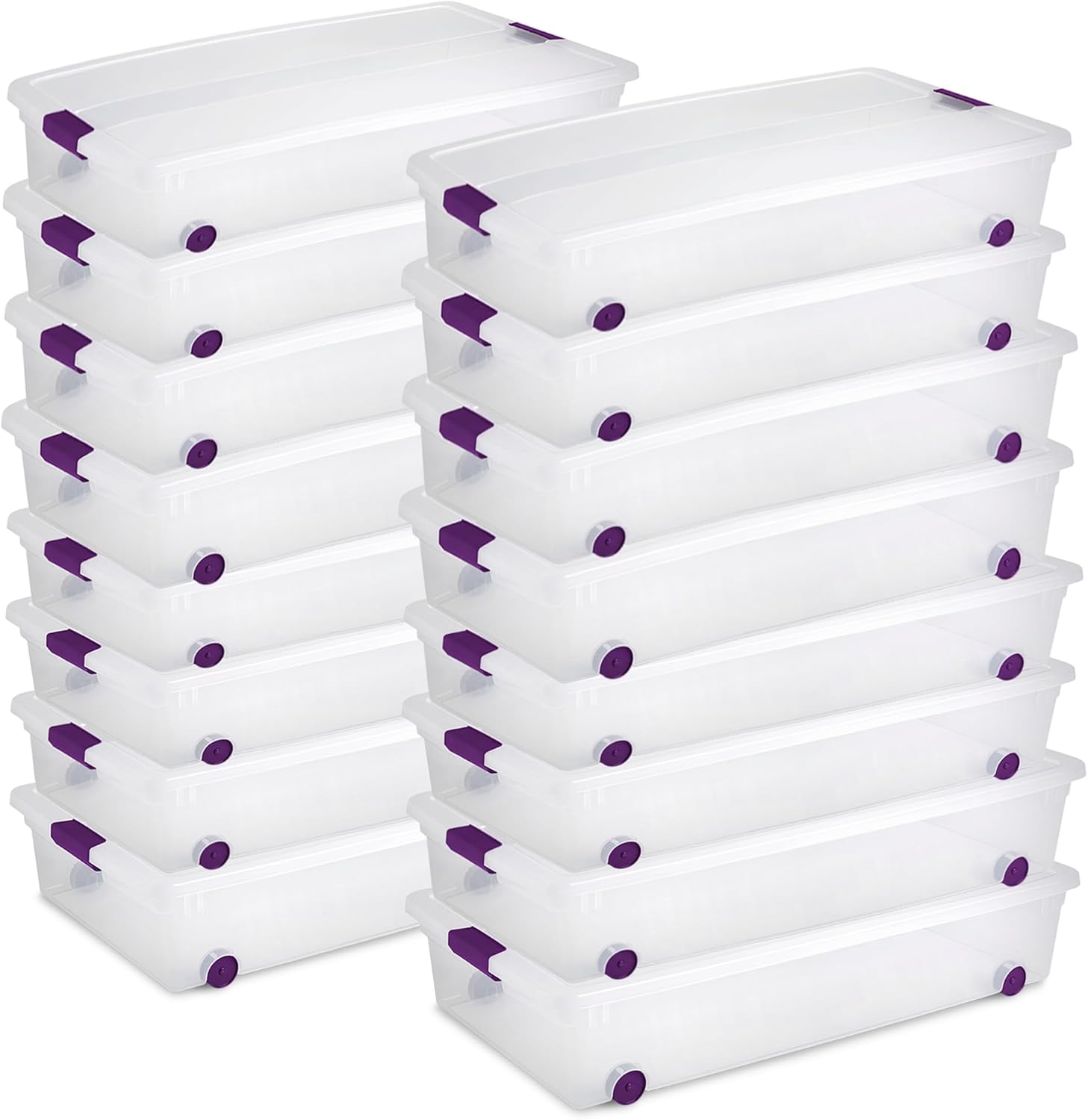 Sterilite 16-Pack 60 Quart ClearView Latch Box, Wheeled Underbed Organizer Bins with Latching Lids