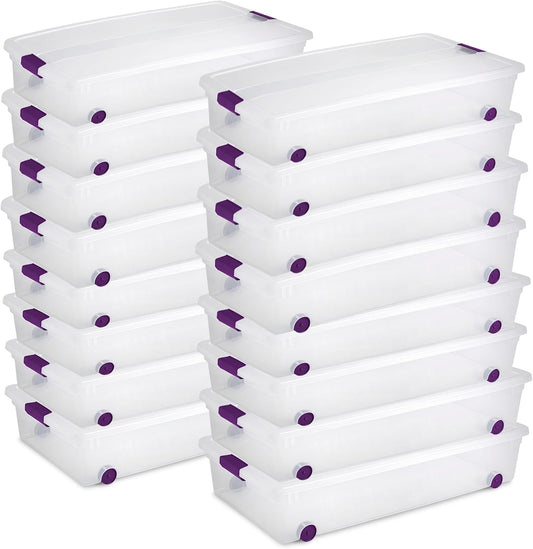 Sterilite 16-Pack 60 Quart ClearView Latch Box, Wheeled Underbed Organizer Bins with Latching Lids