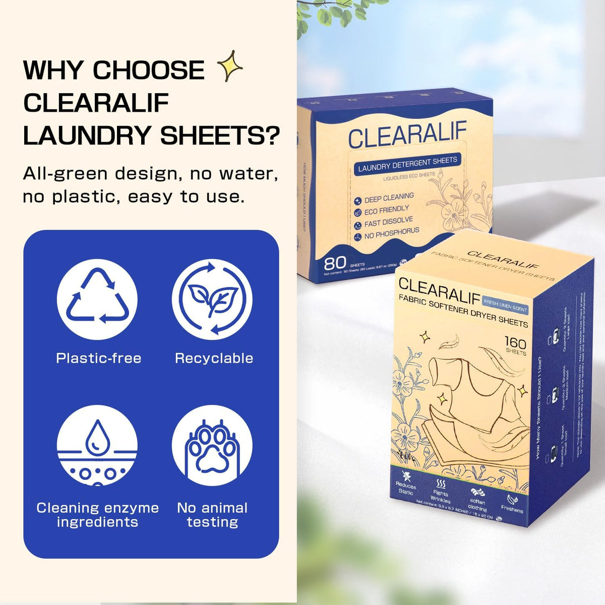 Clearalif All in One Laundry Detergent Sheets Kit, Fresh Linen Scent, 160 Loads Laundry Sheets +