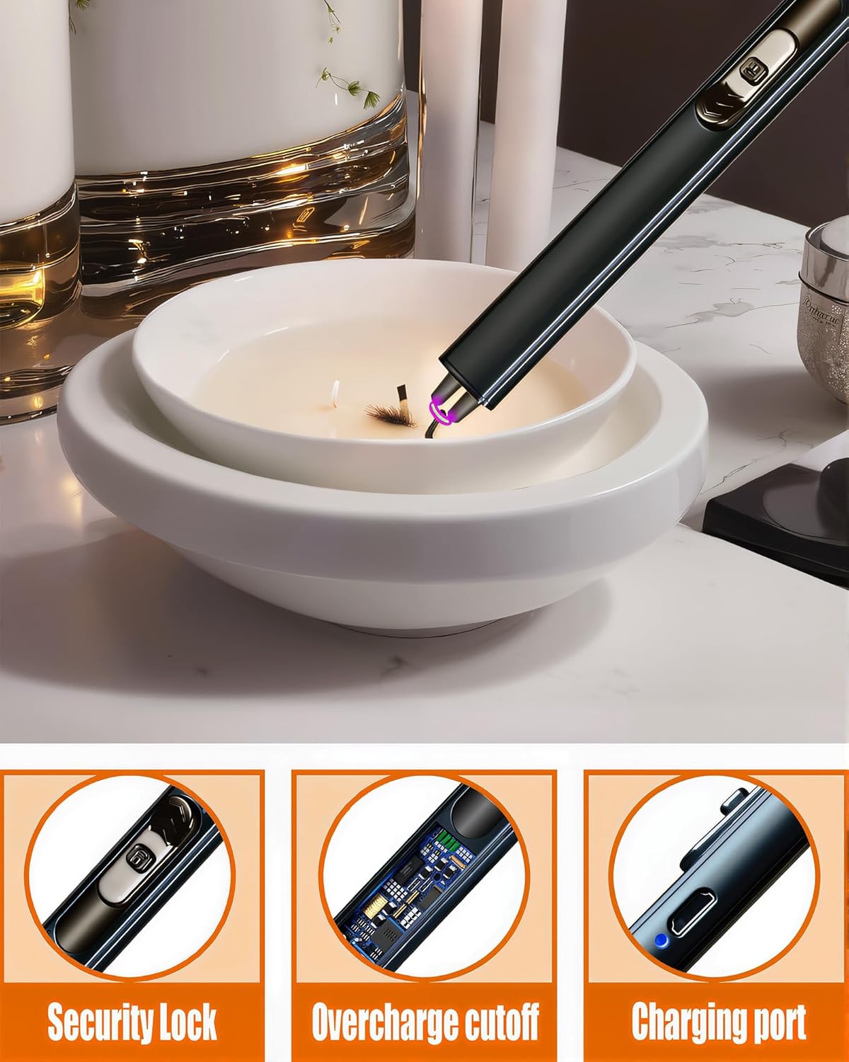 5 in1 Candle Accessory Set with Rechargeable Candle Lighter, Candle Wick Trimmer, Candle Wick