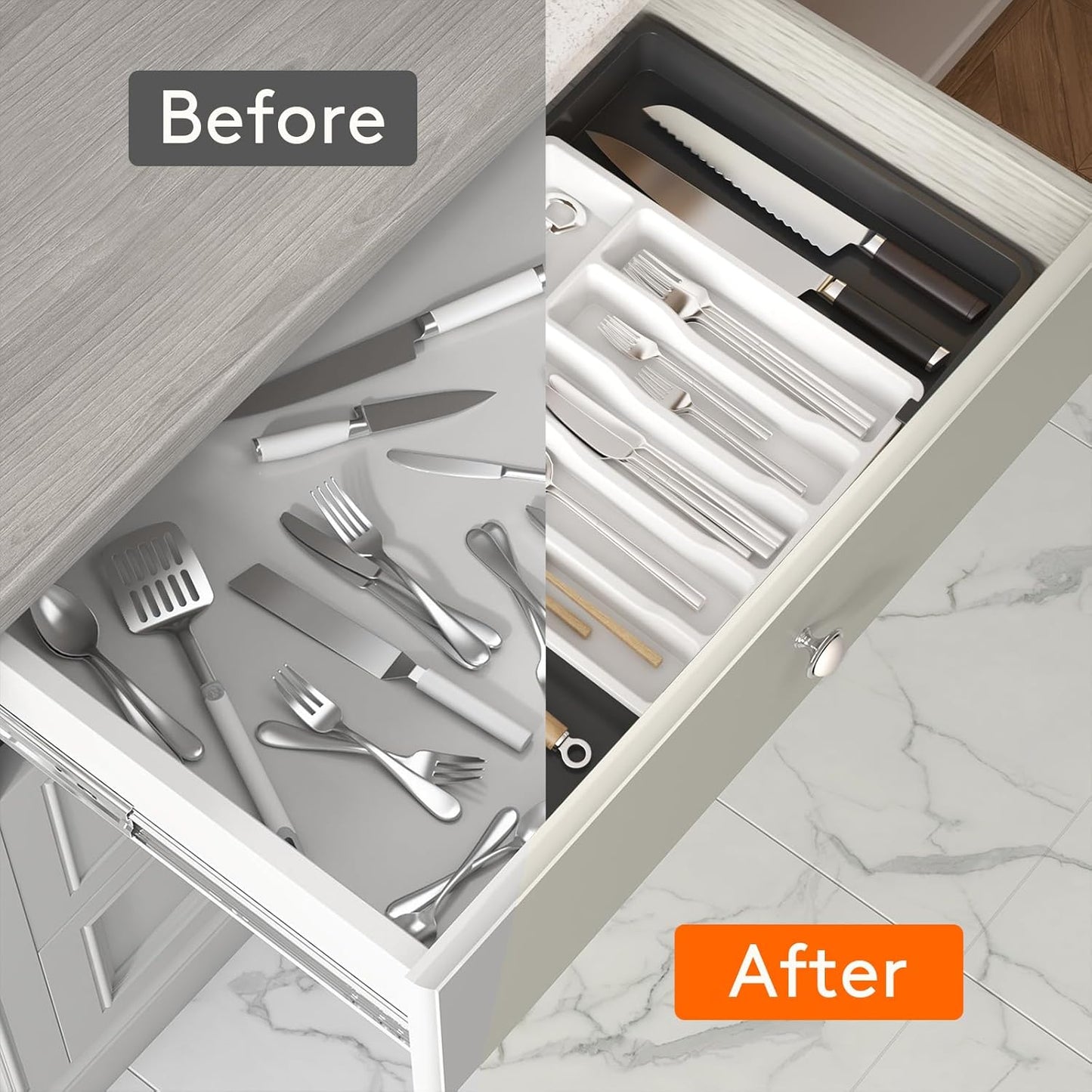 Lifewit Silverware Drawer Organizer, Expandable Utensil Tray for Kitchen, BPA Free Flatware and