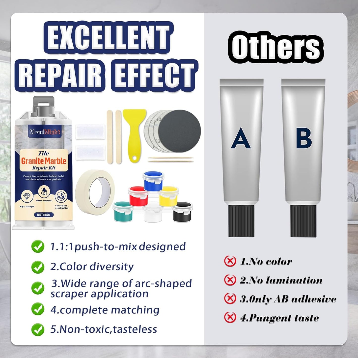 Tile and Granite/Marble Repair Kit, Porcelain Stone and Quartz Countertops Repair Kit for Chips