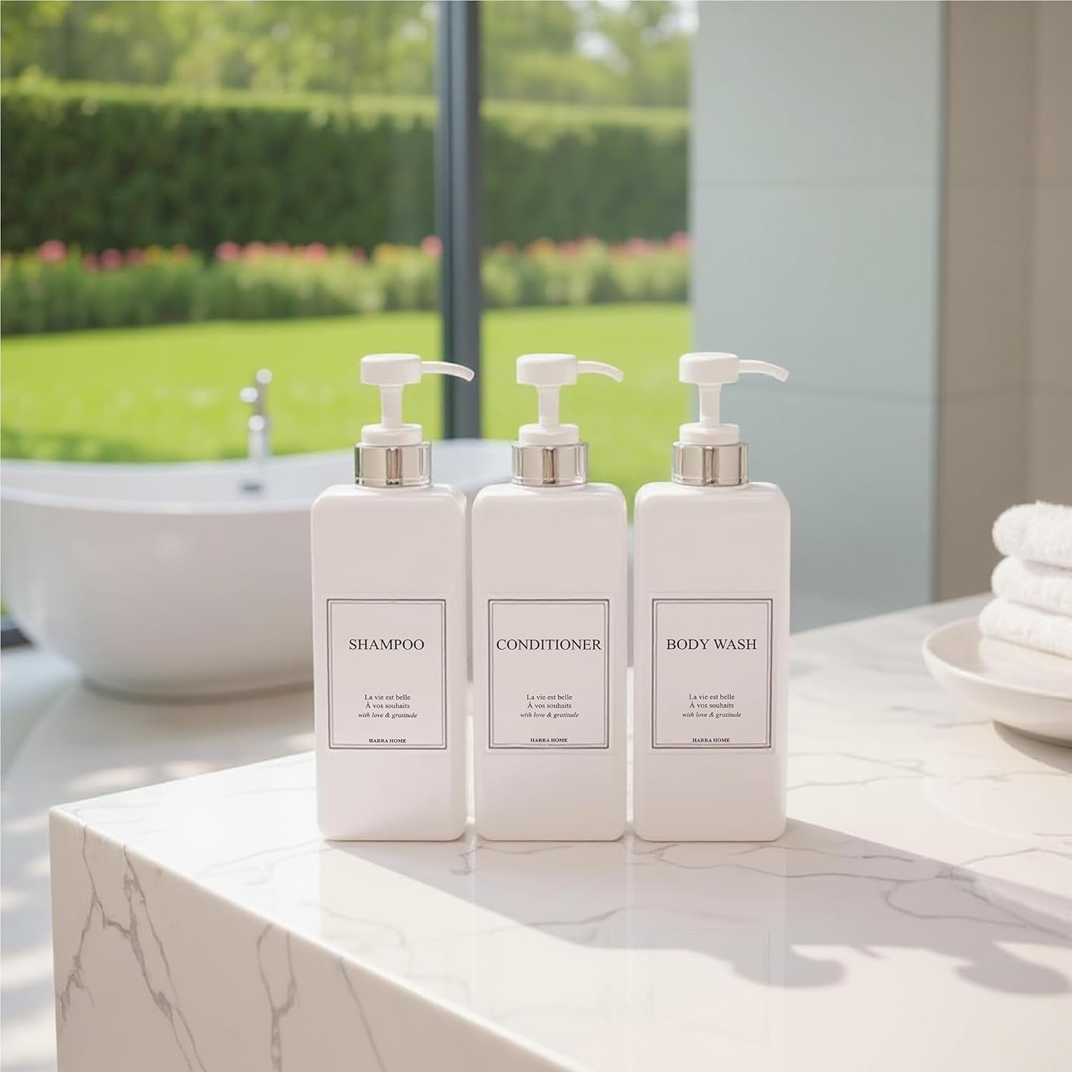 Modern Design Large 27 oz Shampoo and Conditioner Dispensers - Empty Plastic Refillable Pump Bottle