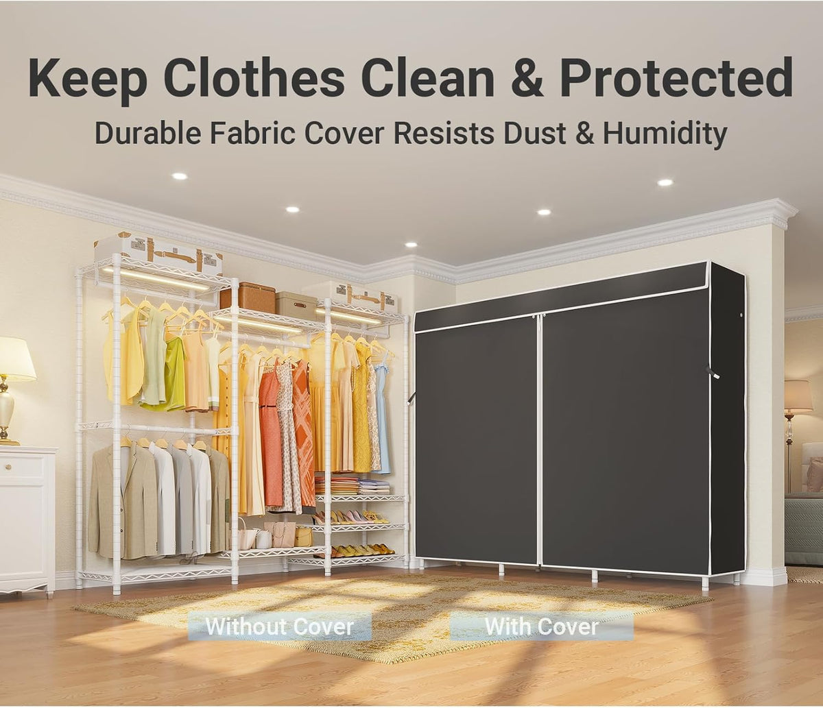 VIPEK V5LC Garment Rack Heavy Duty Covered Clothes Racks with Dimmable LED Light, 3000K Warm White