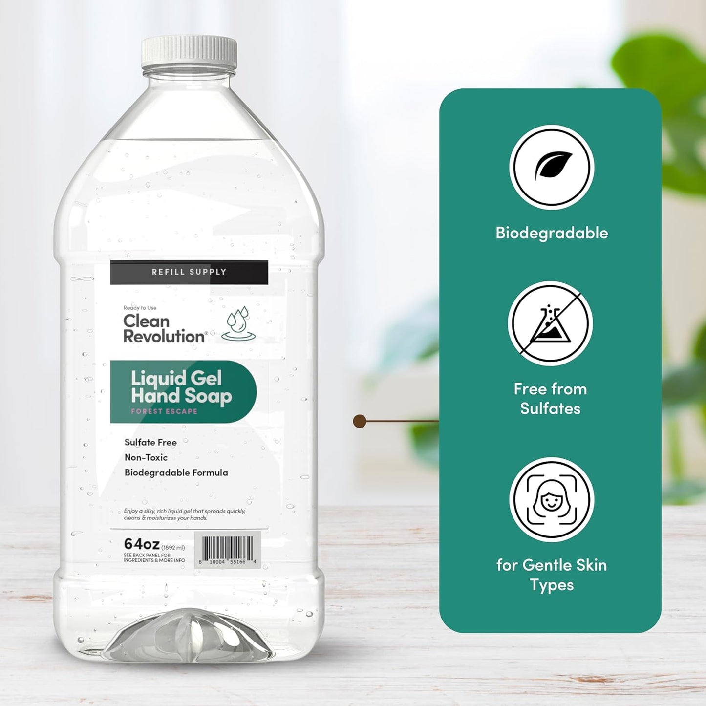 Clean Revolution Liquid Gel Hand Soap, Silky Rich Liquid, Quick Lather, Fast Rinsing, Contains Real
