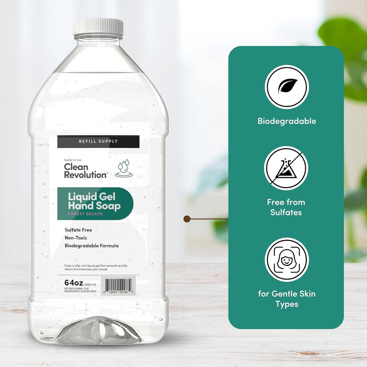 Clean Revolution Liquid Gel Hand Soap, Silky Rich Liquid, Quick Lather, Fast Rinsing, Contains Real