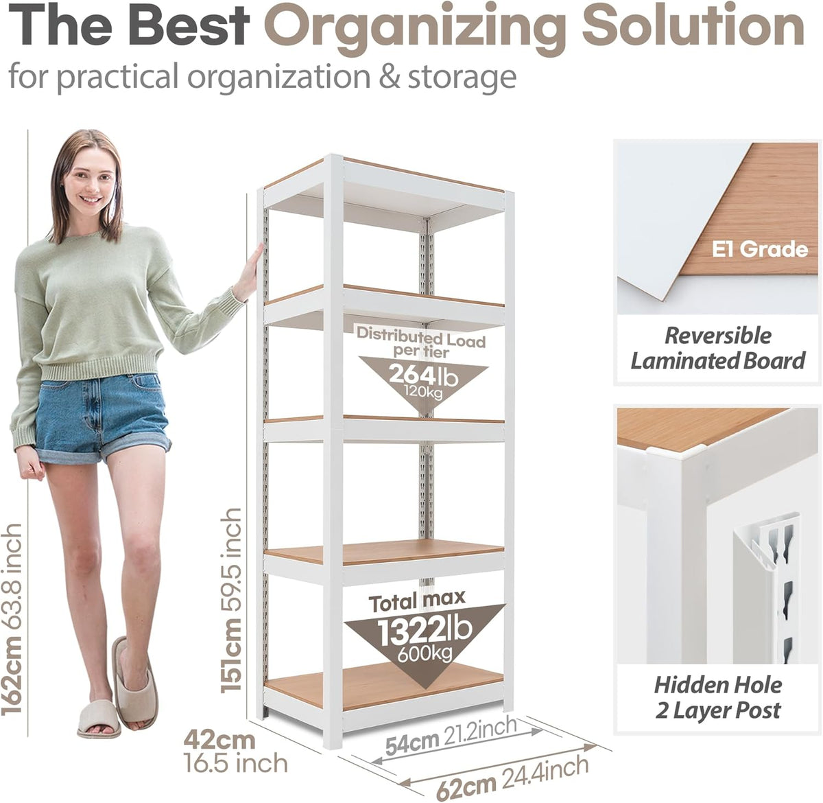 HOMEDANT House 5 Tier 24.1" W Laminated Metal Shelving Unit Adjustable Storage Utility Rack Heavy