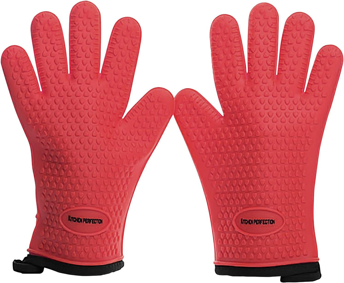KITCHEN PERFECTION XL Silicone Smoker Oven Gloves-Extreme Heat Resistant BBQ Gloves-Handle Hot Food