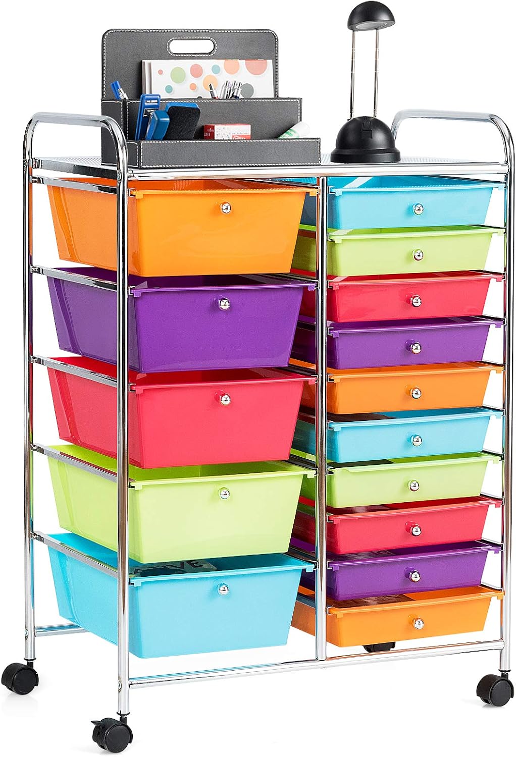 GOFLAME 15-Drawer Rolling Storage Cart, Multipurpose Movable Organizer, Utility Cart for Home