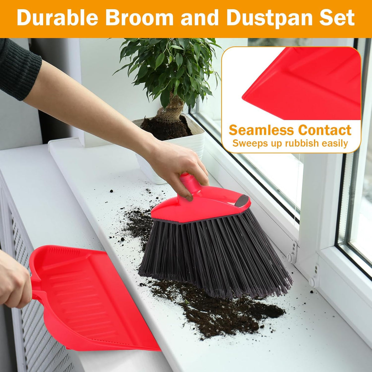 Maxcheck 6 Pcs Broom and Dustpan Set 54 Inch Heavy Duty Indoor Brooms with Dust Pan Combo Bulk for