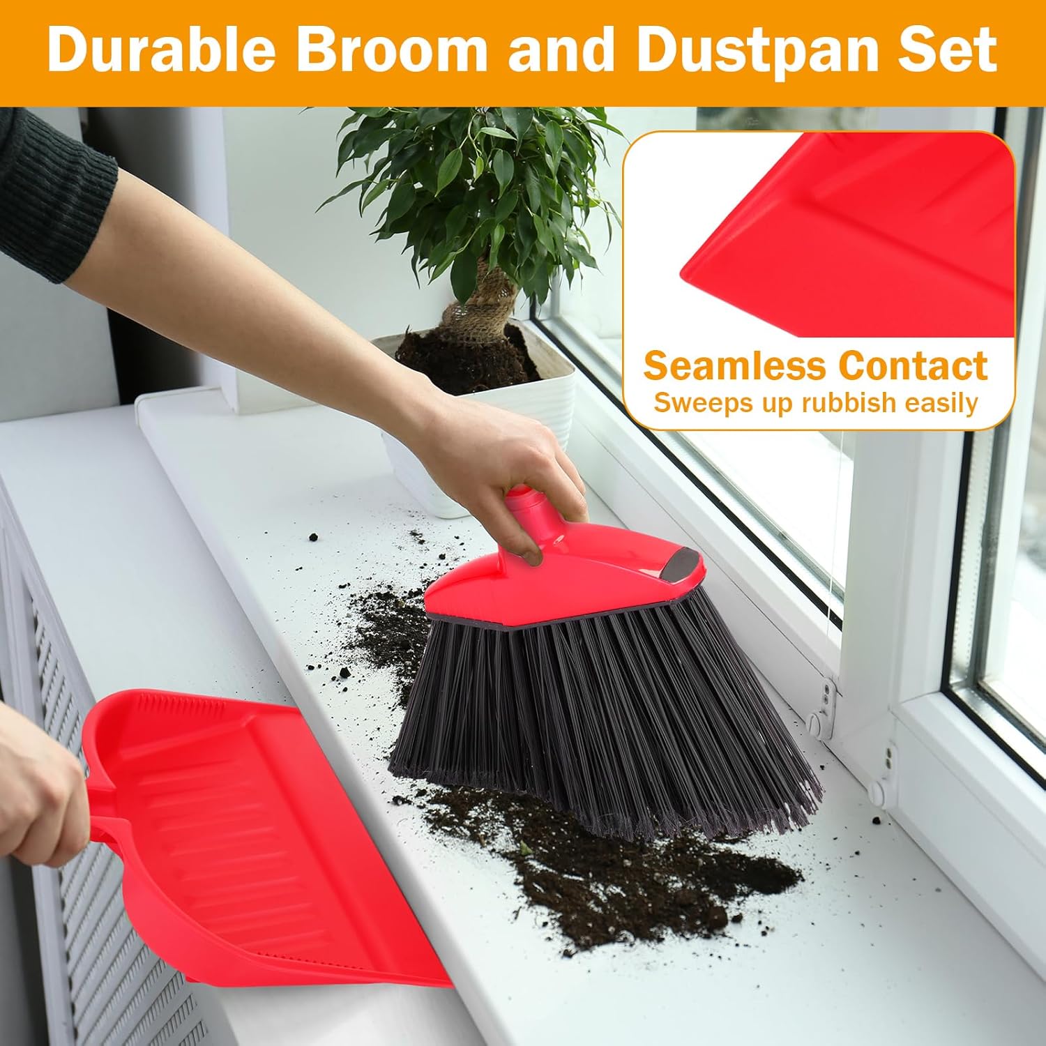 Maxcheck 6 Pcs Broom and Dustpan Set 54 Inch Heavy Duty Indoor Brooms with Dust Pan Combo Bulk for