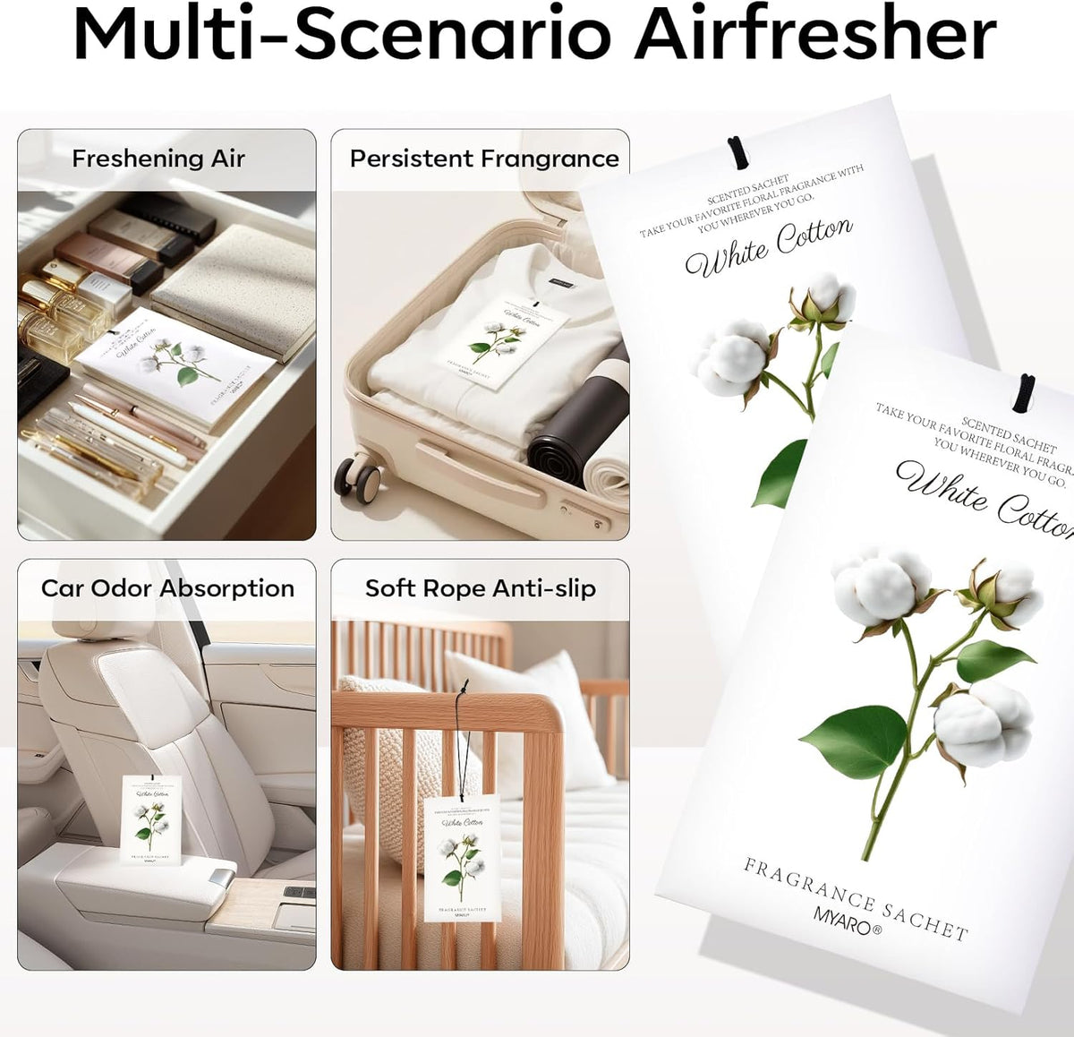 12 Packs Scent Sachets for Closet Clothes Storage - White Cotton Fragrance Long Lasting Home Air