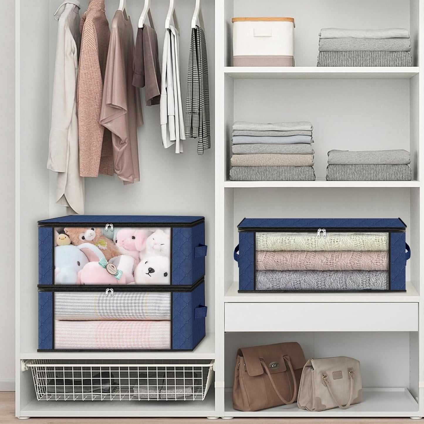 HomeHacks Storage 4-Pack Clothes Organizer Storage Bags Foldable Storage Box with Large Clear