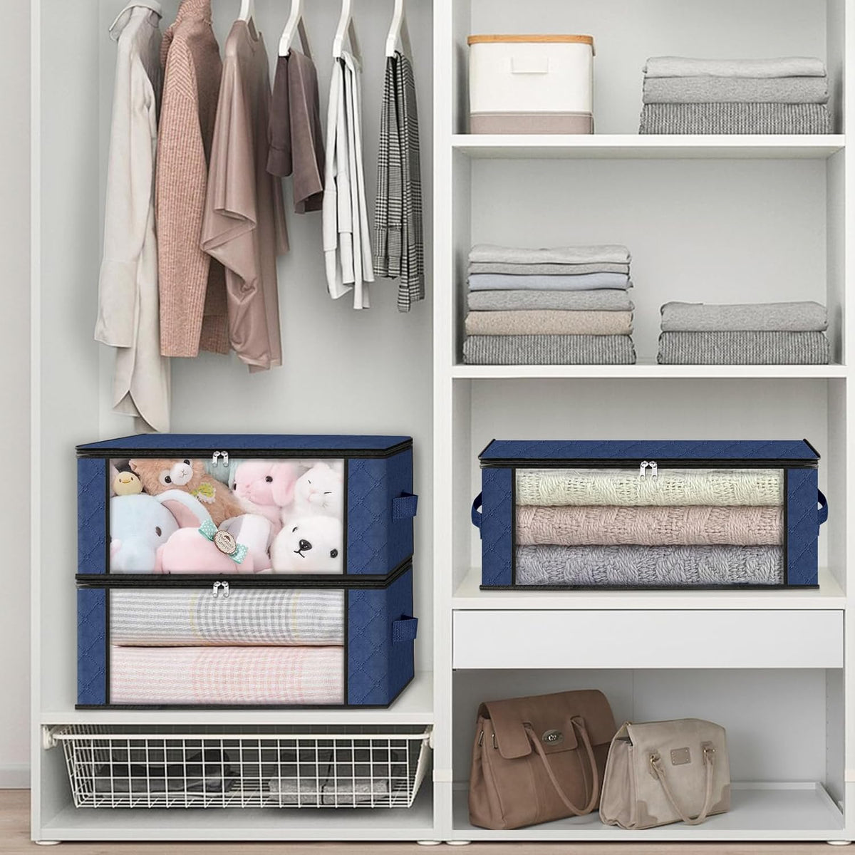 HomeHacks Storage 4-Pack Clothes Organizer Storage Bags Foldable Storage Box with Large Clear