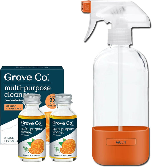 Grove Co. Multi-Purpose Cleaner, Refill Concentrate (2 x 1 Oz) + Glass Spray Bottle (16 Oz)