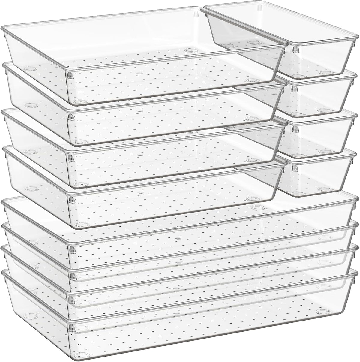 Criusia 12 Pack Large Clear Plastic Drawer Organizer Trays | MULTI-USE Acrylic Drawer Storage for