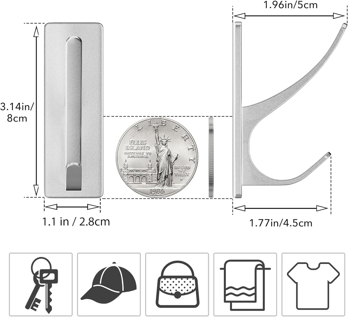 Self-Adhesive Coat Hooks for Hanging - Heavy Duty Stainless Double Wall Hook for Towel, Backpack