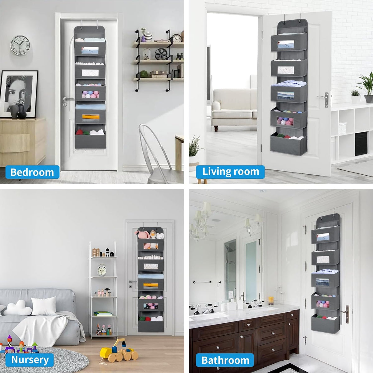 MAX Houser 5-Shelf Over The Door Hanging Organizer with 2 Metal Hooks, 5 Pocket Over The Door Wall