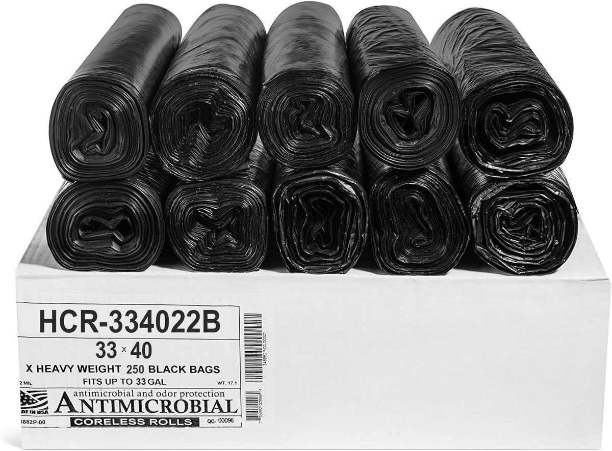 Aluf Plastics High Density Trash Bags, 33 Gallon, 250 Count, 22 Micron (eq), 33" x 40", Black, for