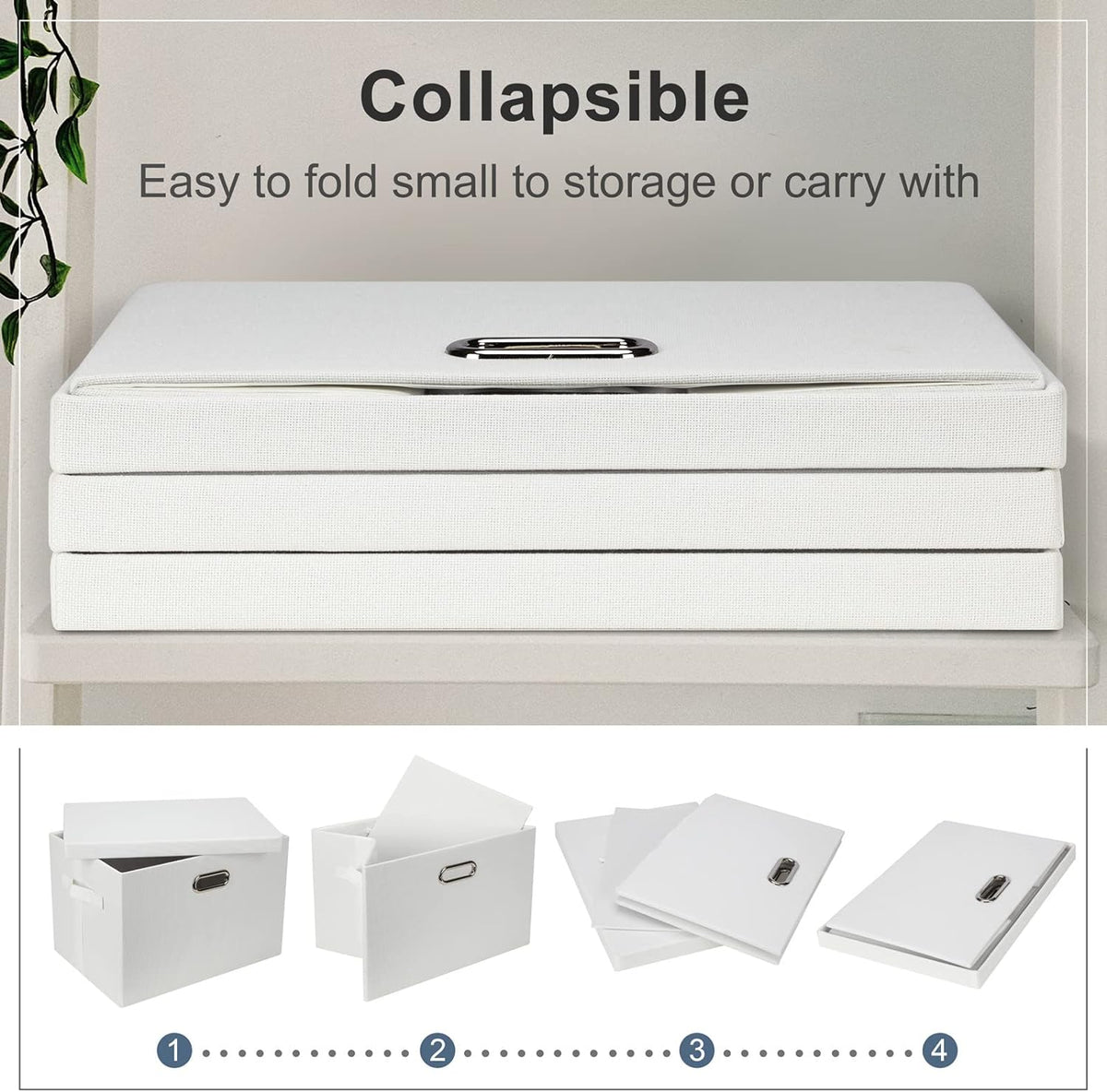 Large 17" 36 Quart Collapsible Stackable Storage Bins with Lids, 1 Pack White Foldable Fabric