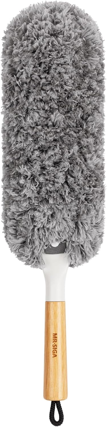 MR.SIGA Lint Free Microfiber Duster, Washable and Reusable Duster with Bamboo Handle and
