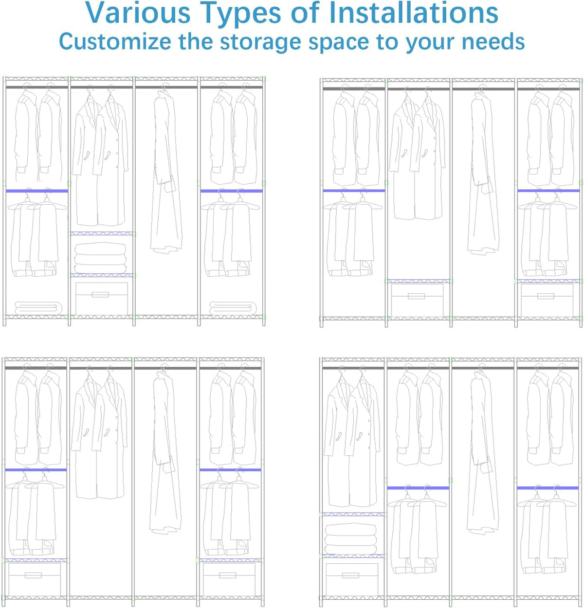 VIPEK V40 Medium Garment Rack Heavy Duty Clothes Rack for Hanging Clothes, Multi-Functional Bedroom