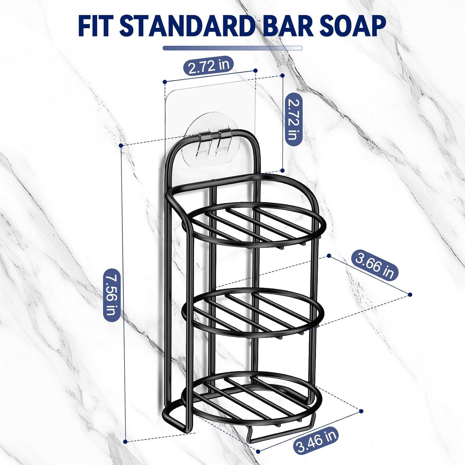 3-Tier Shower Soap Shampoo Bar Holder, Self Adhesive & Freestanding Draining Bathroom Soap Dish