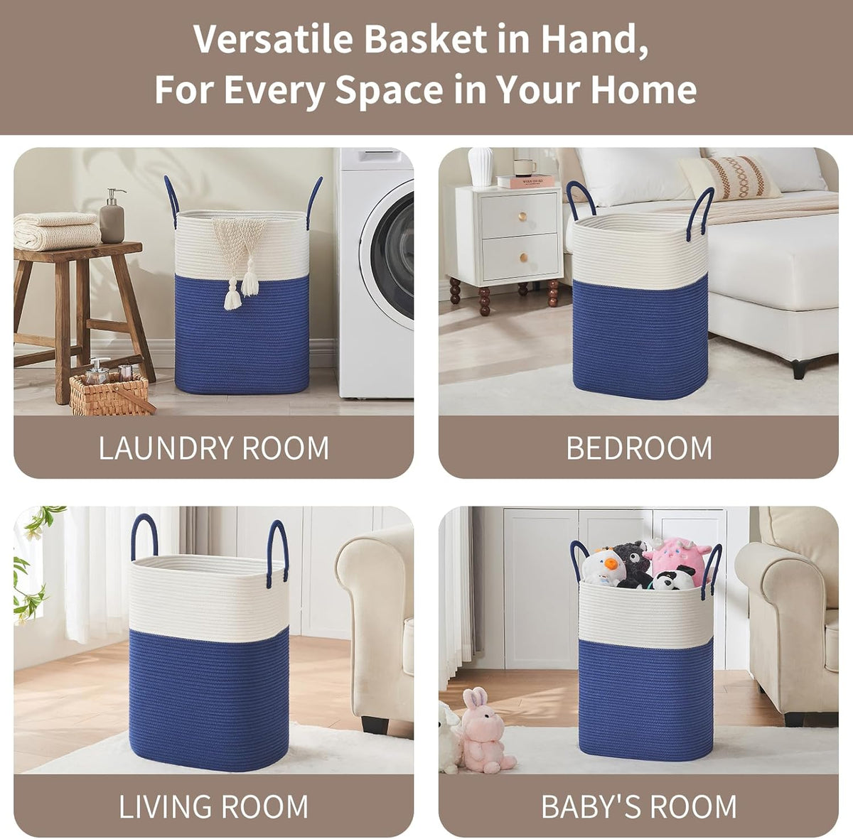 Laundry Basket with Handles - Blanket Basket & Hampers for Bedroom Aesthetic, Laundry Hamper &