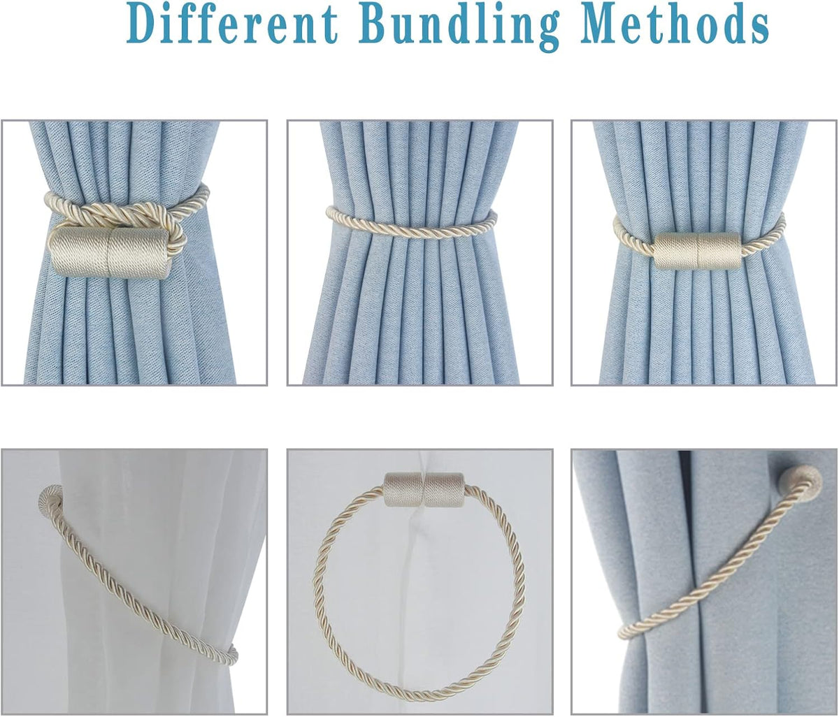 Magnetic Curtain Tiebacks 4 Pack Beige Curtain Rope Tieback Curtain Holders for Drapes Modern Tie