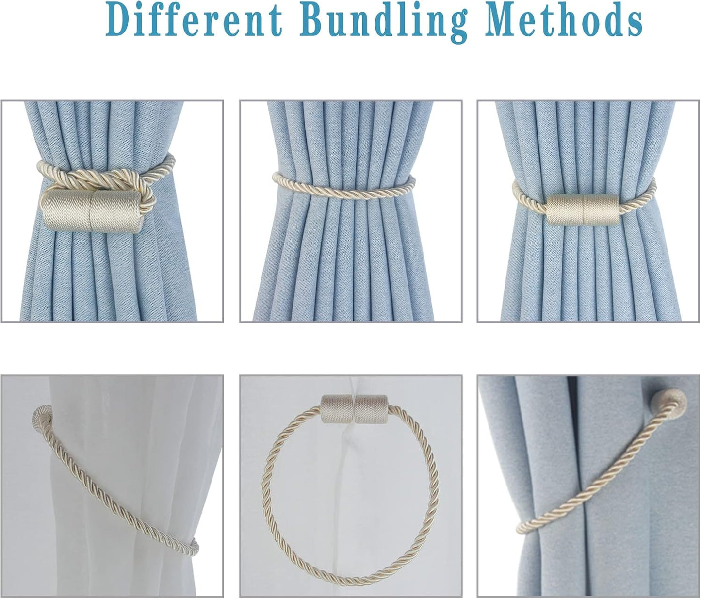 Magnetic Curtain Tiebacks 6 Pack Beige Curtain Rope Tieback Curtain Holders for Drapes Modern Tie