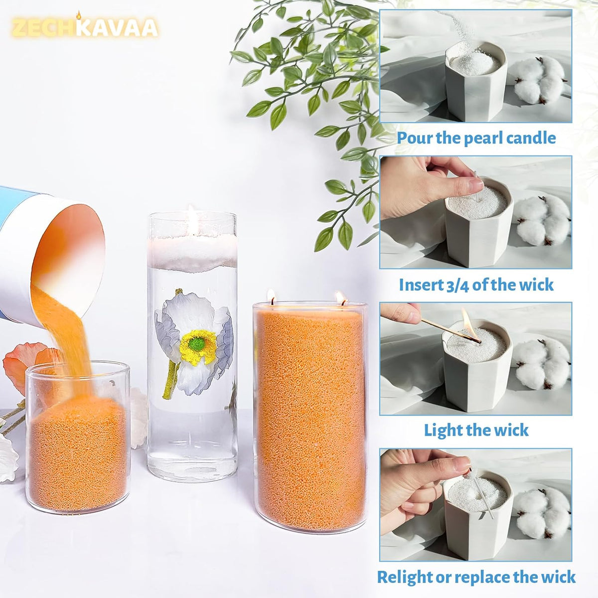 Orange Scented Pearled Candle 18oz Luxury Sand Candle Granulated Wax - 30 Cotton Wicks - Wax for