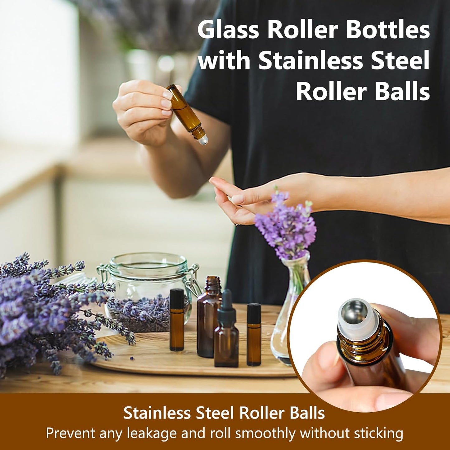 KEYWING 54 Pack Empty Essential Oil Roller Bottles – 10ml Amber Glass Roll-On Bottles with
