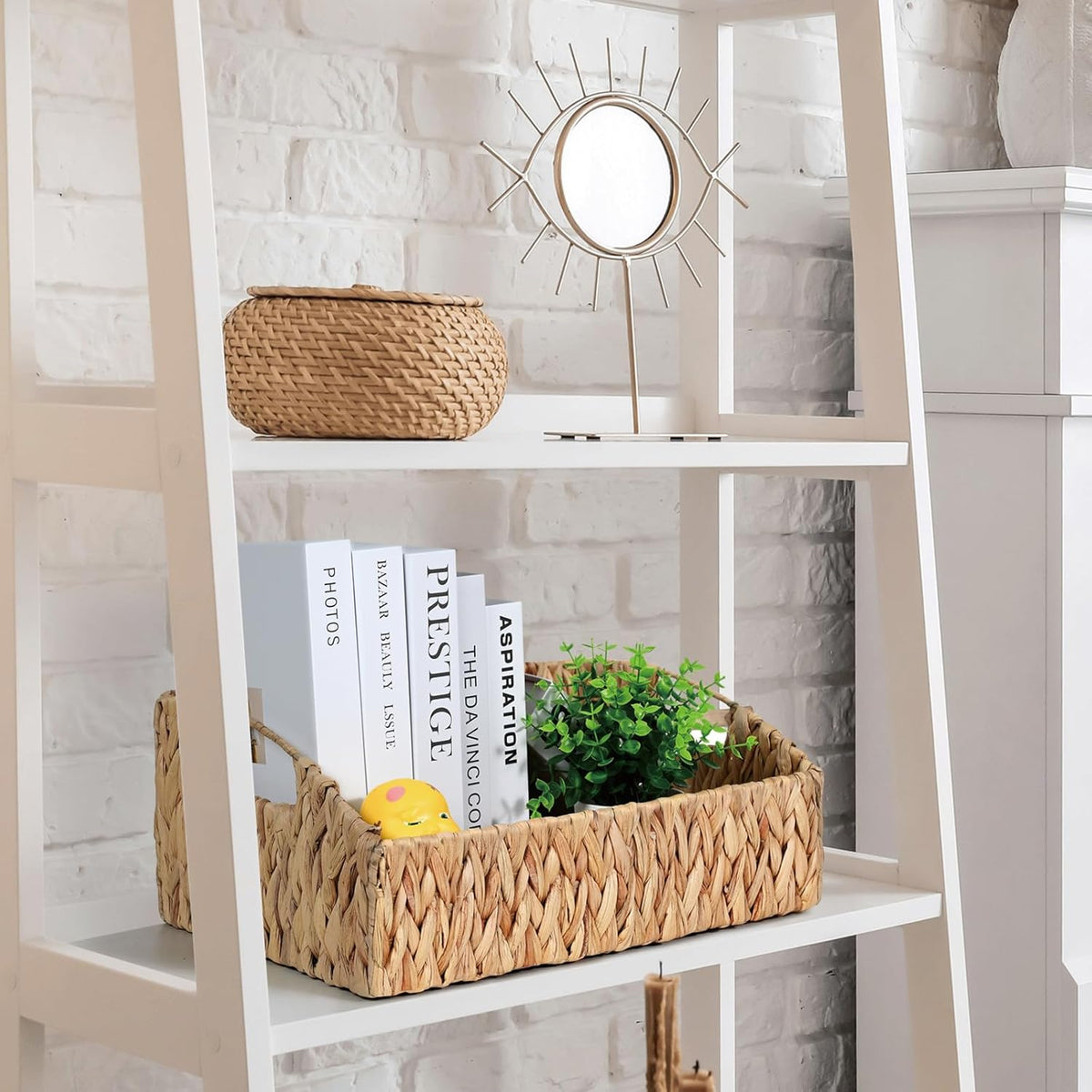 Ollieroo Natural Water Hyacinth Storage Baskets, Handwoven Wicker Storage Bins with Built-in